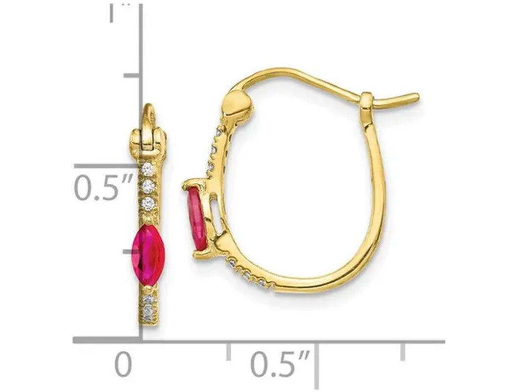 14K Yellow Gold 2/5 Carat (ctw) Ruby Hoop Earrings with Diamonds