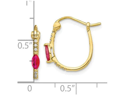 14K Yellow Gold 2/5 Carat (ctw) Ruby Hoop Earrings with Diamonds