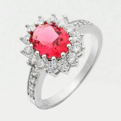 Lady Jewelry 3.26ct Ruby Diamond 14k White Gold Ring Size6-10