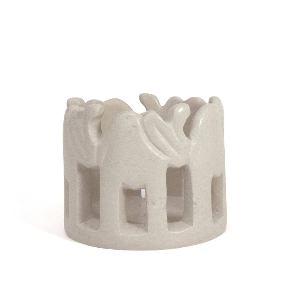 3 In. to 3.5 In. Light Natural Stone Circle of Elephants Soapstone Sculpture