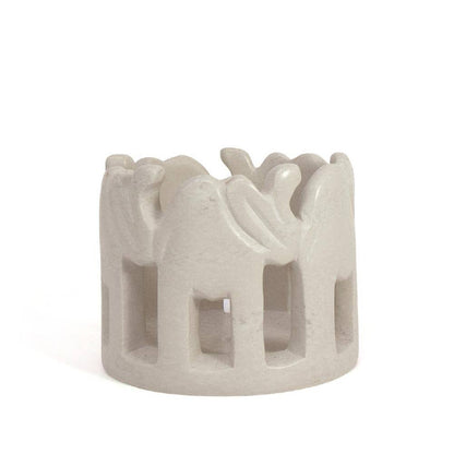 3 In. to 3.5 In. Light Natural Stone Circle of Elephants Soapstone Sculpture