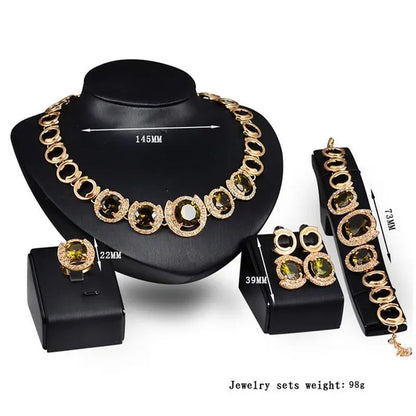 Hot Sale 18k Gold Plated Crystal Ruby Emerald Zircon Chunky Necklace Jewelry Set
