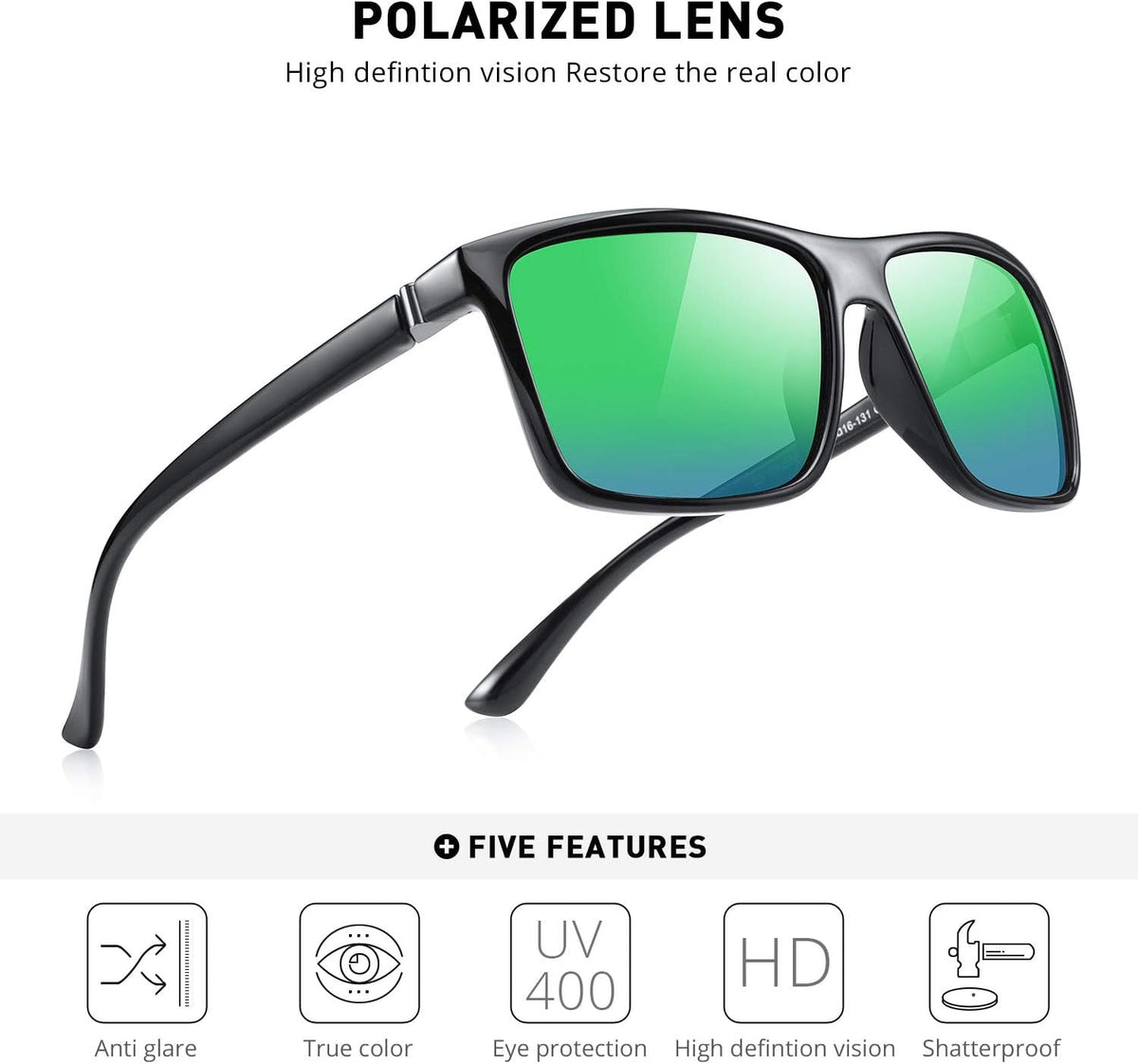 Rectangular Polarized Sports Sunglasses for Men Women Cycling Driving Fishing UV400 Protection S8225