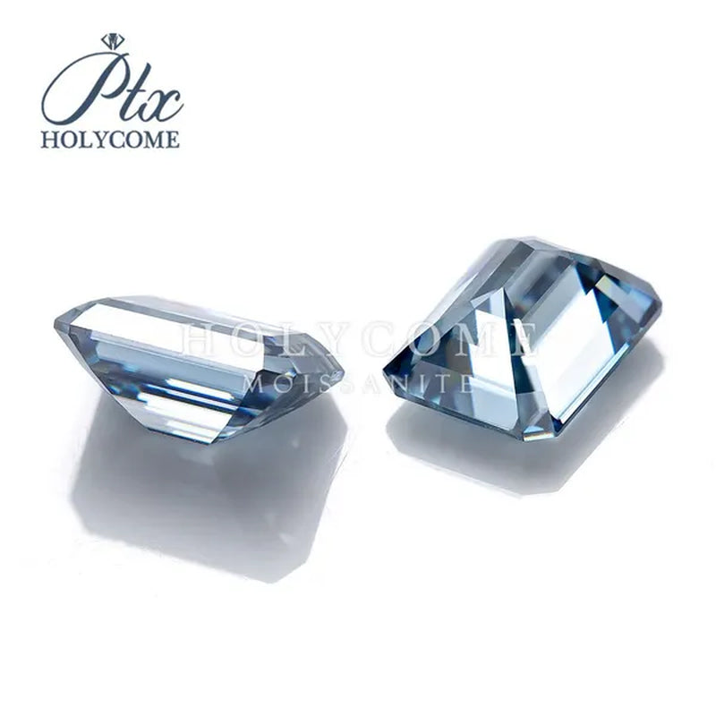 HOLYCOME Best Loose Gemstones Moissanite Diamond Excellent Crushed Ice Cushion Asscher Cut Dark Vivid Blue Color Stone for Jewelry Diamond Ring