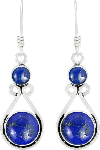 12Cts round Shape Natural Semi Precious Gemstones Earrings for Women, Handmade Bohemian Dangle Earrings Jewelry Women'S Day Gifts for Mom Wife