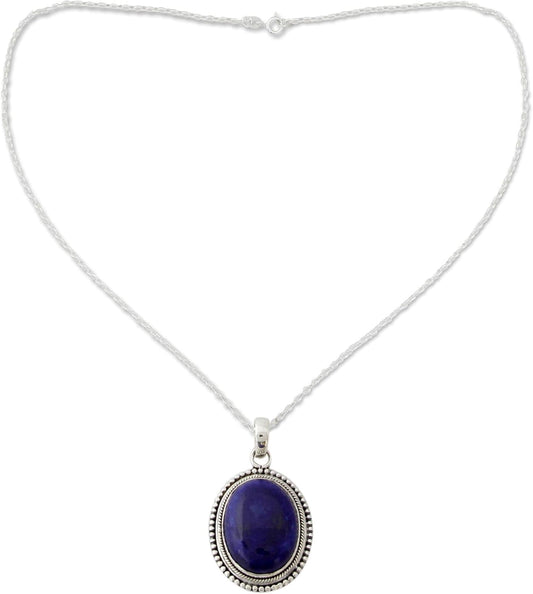Artisan Handmade Lapis Lazuli Pendant Necklace on Artisan Crafted 925 Silver Sterling Blue India Snorkel Birthstone [18 in L 2 Mm W Pendant(S) 1.4 in L X 0.8 in W X 0.3 in D] ' True Clarity'