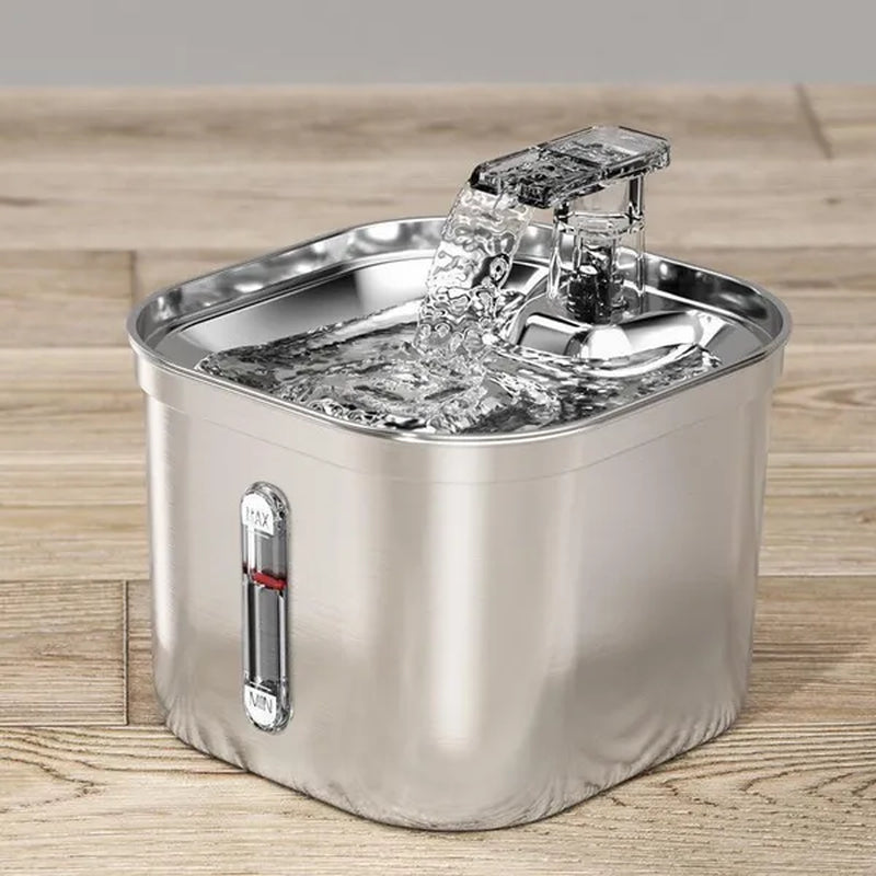 Stainless Steel Cat Fountain With Water Mark Automatic Cats Water Dispenser Filter Pet Cat Ultra Quiet Pump Water Foutain