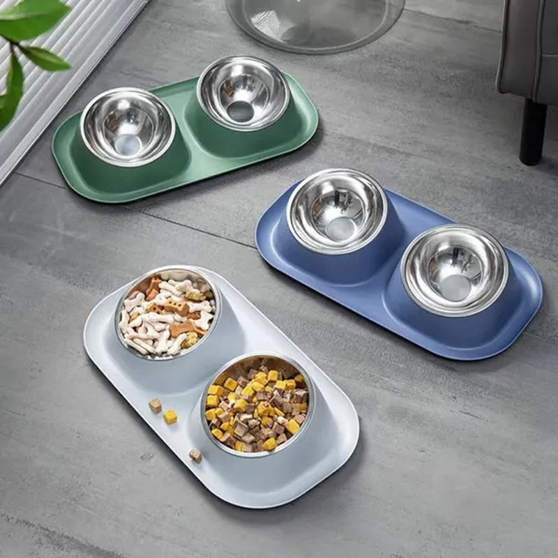 Double Dog Bowls Pet Cat Feeding Stainless Steel Water Food Bowls Feeder Tilted Elevated Cat Bowl Dispenser Pet Accessories