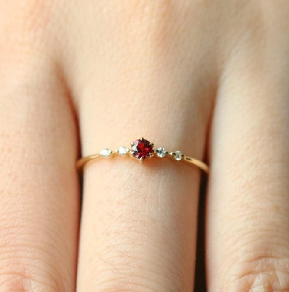 Cute Dainty Women'S 14K Ruby Drill Rings Delicate Rings Gemstone Rings Wedding Jewelry Heart Gemstone Promise Engagement Love Ring Size 5-10