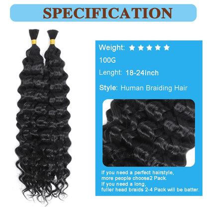Boho Human Braiding Hair Curly 20" Italy Curly Bulk Human Hair for Braiding Bohemian (1 Pack-2Pcs/100G)