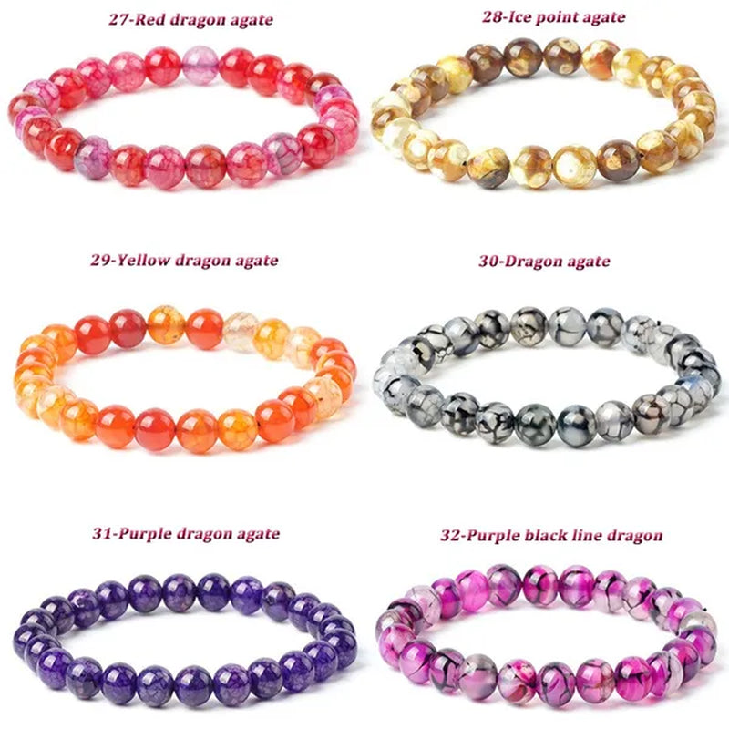 113 Style 8mm Beads Bracelet Men and Women Diy Stone Beads Bracelet Round Turquoise Agate Crystal Chalcedony Opal Beaded Bracelet Wholesale
