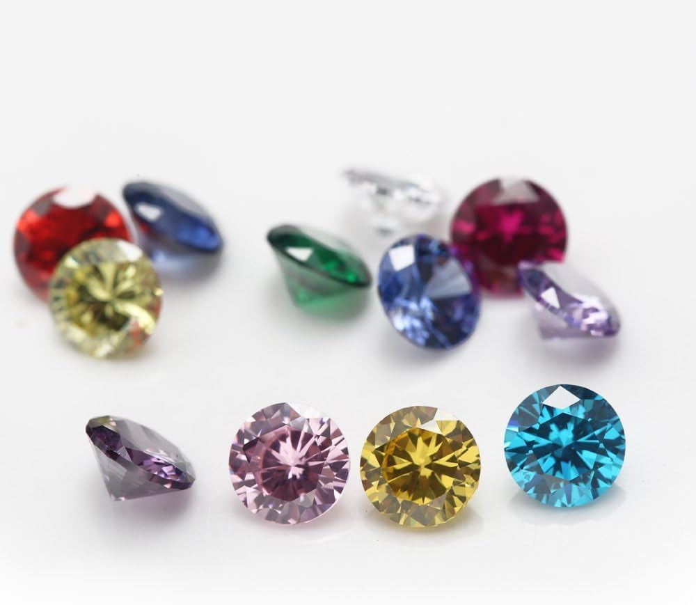 12Pcs Birthday Stone 1Pcs per Color round Loose Cubic Zirconia Stones Synthetic Ruby Synthetic Spinel