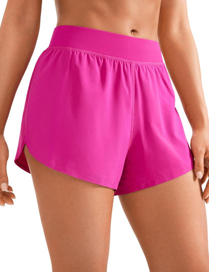 Mid Waisted Dolphin Athletic Shorts for Women 4" Lightweight High Split for Gym Workout with Liner Quick Dry