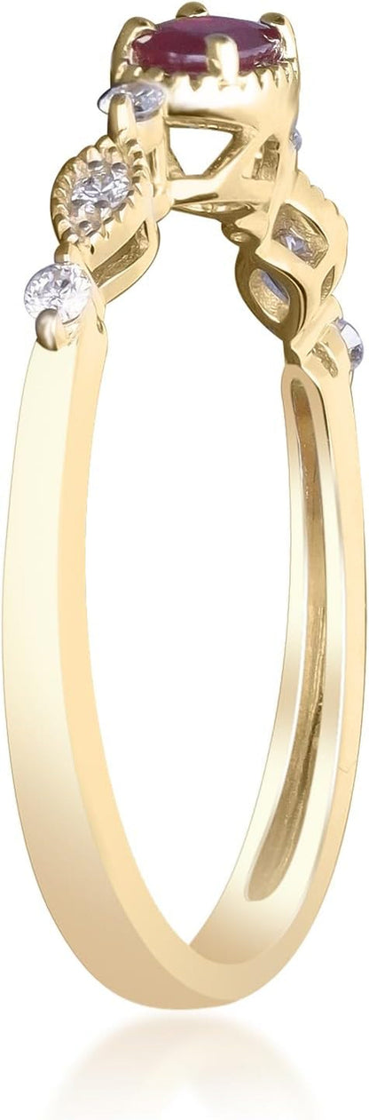 10K Yellow Gold Mozambique Genuine Ruby Ring with Diamonds for Women | Ethically, Authentically & Organically Sourced (Oval) Shaped Ruby Hand-Crafted Jewelry for Her | Ruby Ring for Women