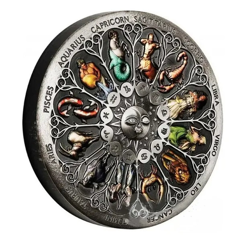 Zodiac 12 Constellation Relief Painting Commemorative Coins Replica Collectible Souvenir Gift