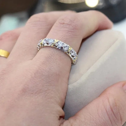 So Sparkling ! 925 Solid Sterling Silver Natural Gemstone White Sapphire Diamond Eternity Stackable Band Ring Wedding Engagement Fine Jewelry