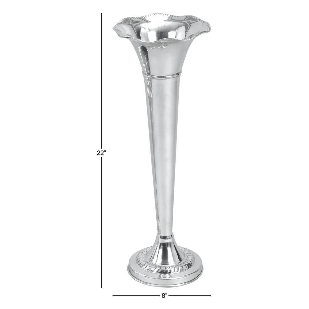22 In. Silver Flute Shaped Aluminum Metal Decorative Vase