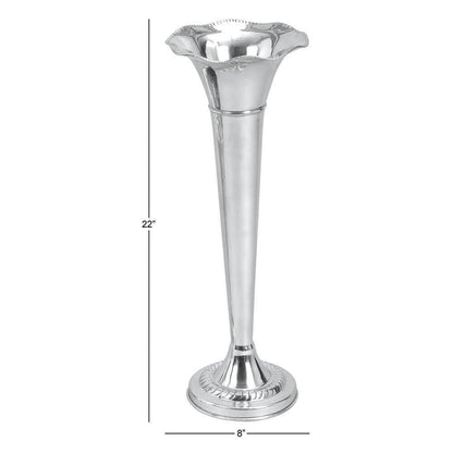22 In. Silver Flute Shaped Aluminum Metal Decorative Vase