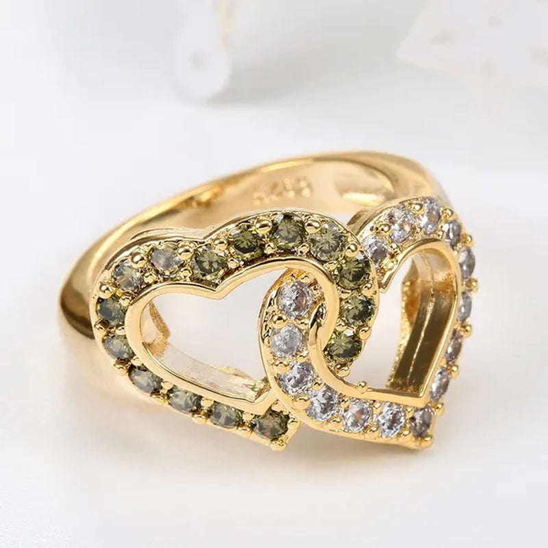 Fashion Jewelry Yellow colour Heart White Topaz Peridot Wedding Set Rings Bridal Sz 6-9