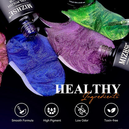 9D Cat Eye Gel Nail Polish, Magnetic Cat Eye Gel Polish Set, 10Ml*6 with 2 Magnets, Classic Colors Chameleon Magic Galaxy Effect Soak off Nail Art, Sparkle Stunning Gel Polish Gift for Women