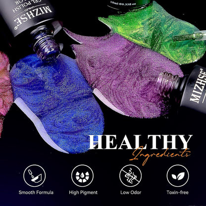 9D Cat Eye Gel Nail Polish, Magnetic Cat Eye Gel Polish Set, 10ml*6 with 2 Magnets, Classic Colors Chameleon Magic Galaxy Effect Soak off Nail Art - Sparkle Stunning Gel Polish Gift for Women