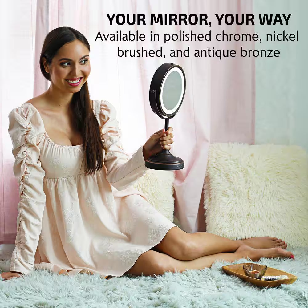 5.3 In. X 12.8 In. Tabletop Makeup Mirror in Antique Bronze