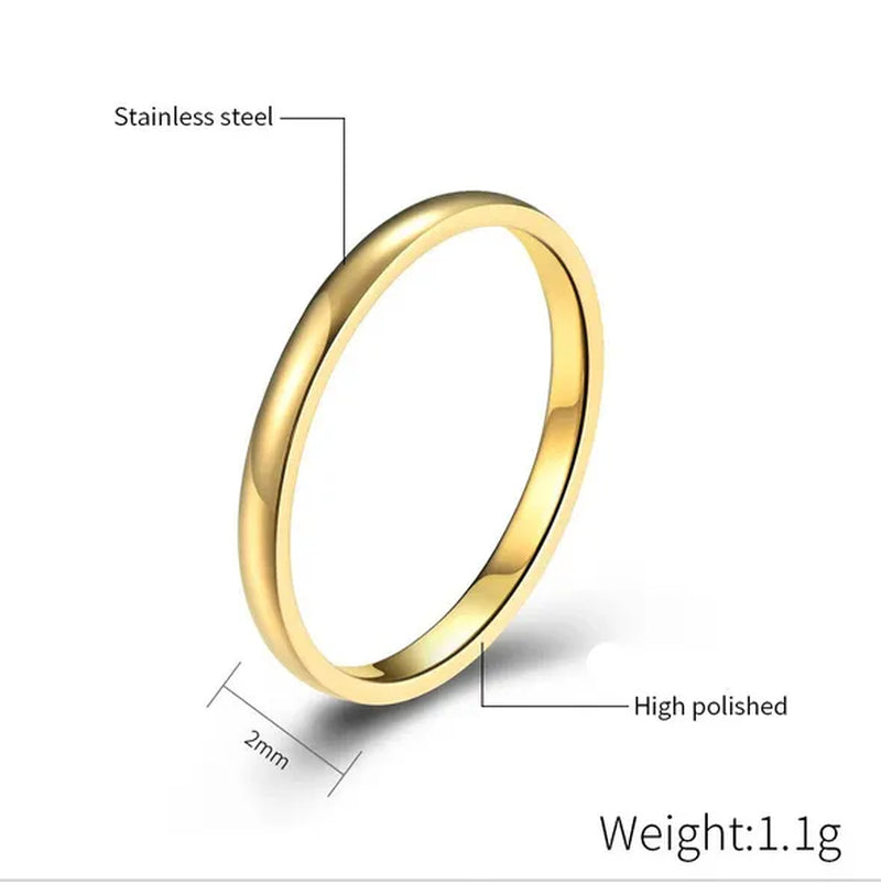 2mm Stainless Steel Thin Ring Rose Gold Black For Women Men Minimalist Ring Jewelry Party Simple Fashion Gift Size 3 To 12