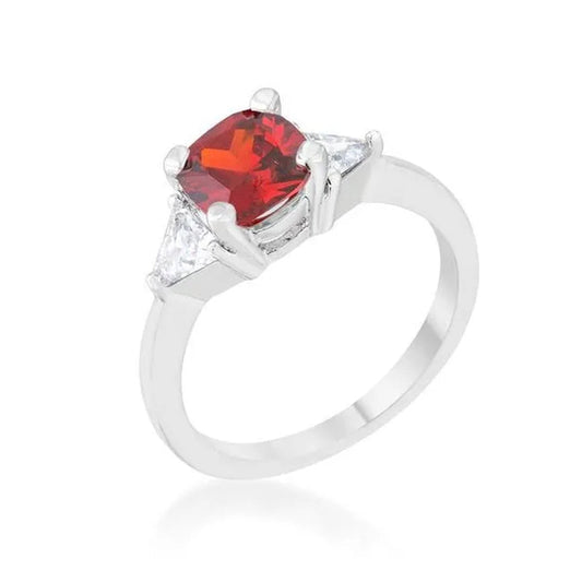 Womens Shonda 1.8 CT Cubic Zirconia Rhodium Cushion Classic Statement Ring, Ruby - Size 8