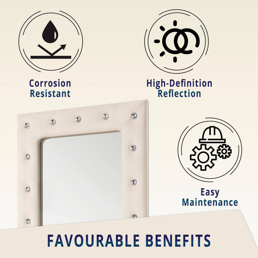 Beige 22 In. W X 63 In. H Modern Crystal Tufted Rectangle Framed Leaning Mirror