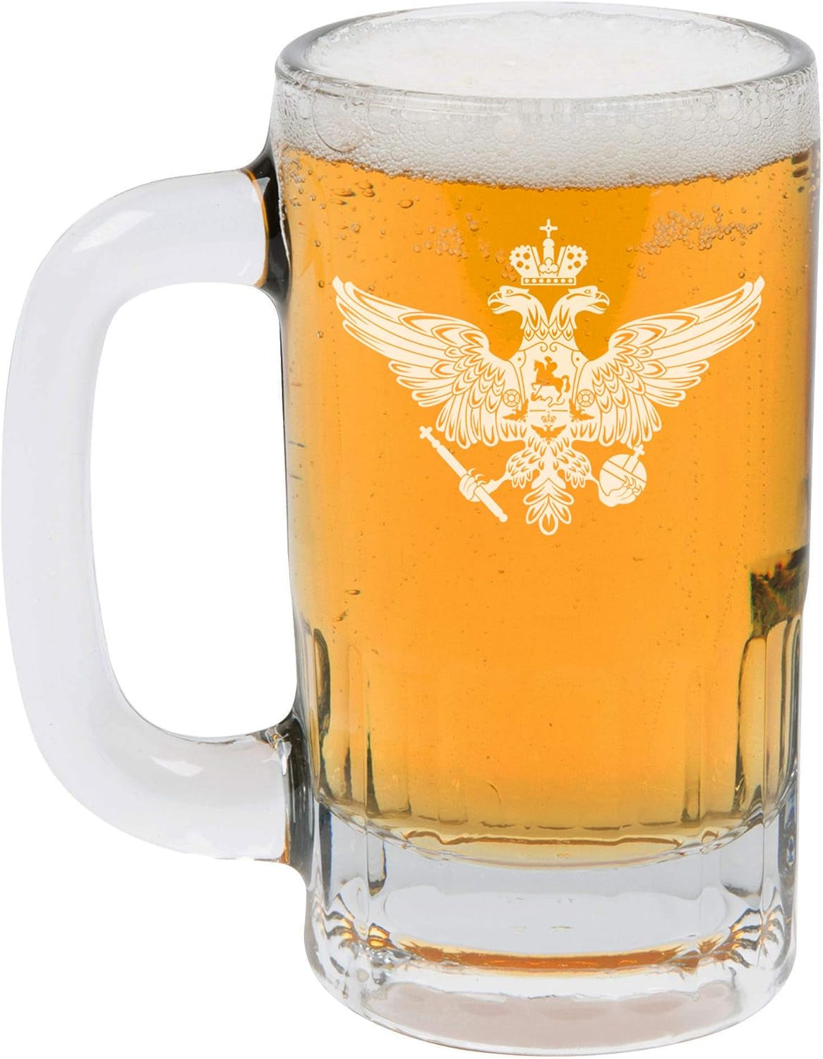 12Oz Beer Mug Stein Glass Coat of Arms of Russia Russian Eagle