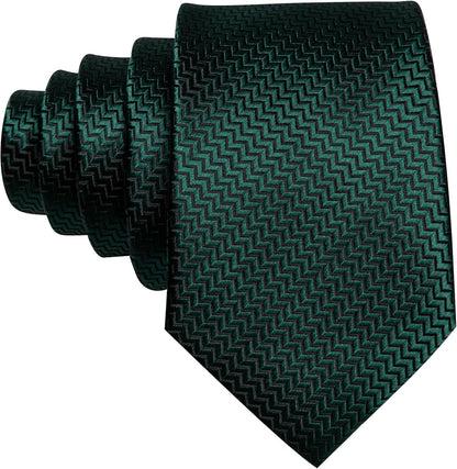 63" Mens Tie Extra Long Striped Plaid Silk Pocket Square Necktie Cufflinks Set for Wedding Business