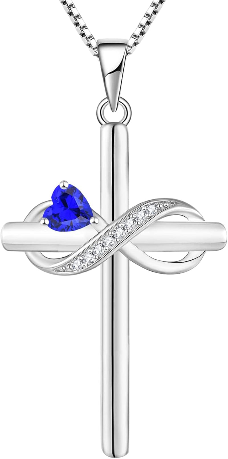 Infinity Cross Necklace Sterling Silver Crucifix Pendant Heart Birthstone Criss Jewelry for Women