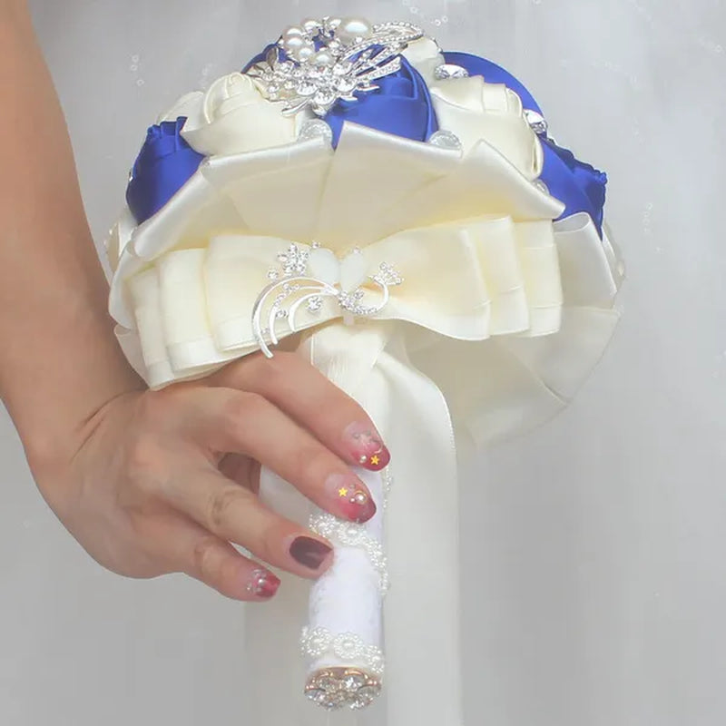 18CM Simulation Silk Rose Wedding Flowers Bouquet Diamond Brooch Bridal Bouquet Creative DIY Bridesmaid Holding Flowers Wedding Party Valentine's Day Gift