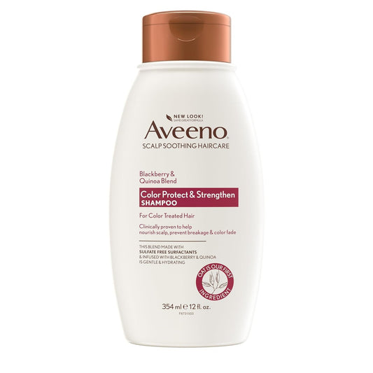 Aveeno Blackberry Quinoa Protein Blend Sulfate-Free Shampoo for Color-Treated Hair Protection, Daily Strengthening & Moisturizing Shampoo, Paraben & Dye-Free, 12 Fl Oz (Packaging May Vary)