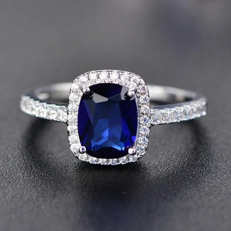 Sterling Silver Rings Brand Fine Jewelry Natural Sapphire Gemstones Opal Birthstone Bride Princess Wedding Engagement Strange Ring