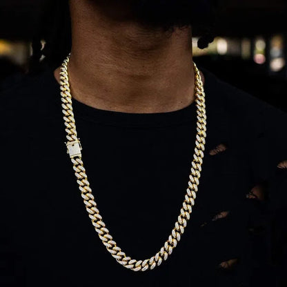 Women Mens Cuban Link Chain Gold Silver Bling Miami Cuban Necklace Diamond Chain for Men Iced-Out Hip Hop Jewelry