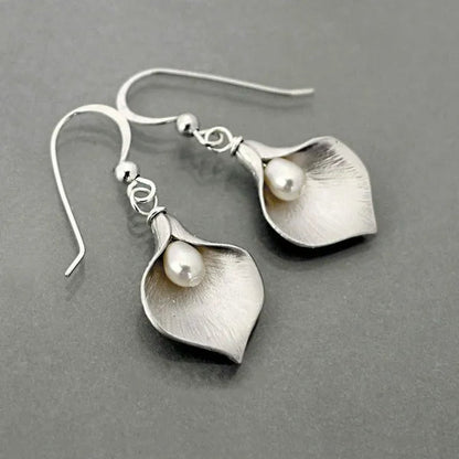 Glamour Vintage 925 Standard Sterling Silver Morning Glory Jewelry Natural Pearl Drop Earrings Creative Handmade Family Jewelry