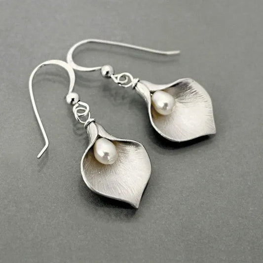 Glamour Vintage 925 Standard Sterling Silver Morning Glory Jewelry Natural Pearl Drop Earrings Creative Handmade Family Jewelry