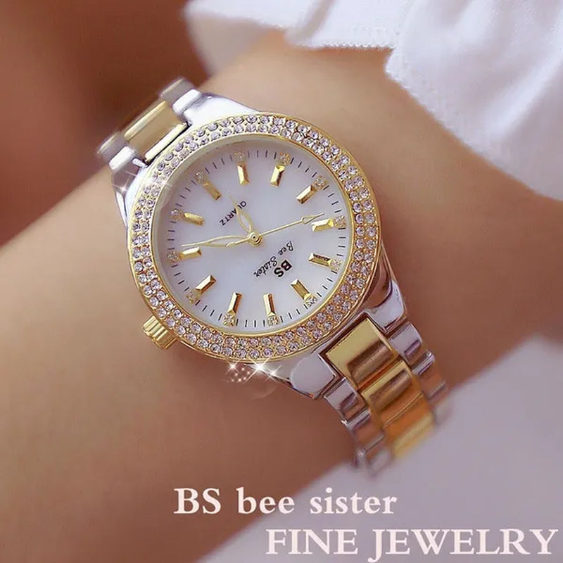 Luxury BS Bee Sister Ladies Wrist Watches Crystal Diamond Stainless Steel Watches for Women