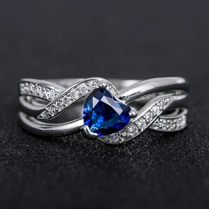 Fashion Heart Cut Purple Natural Amethyst & Diamond Ring Jewelry for Women