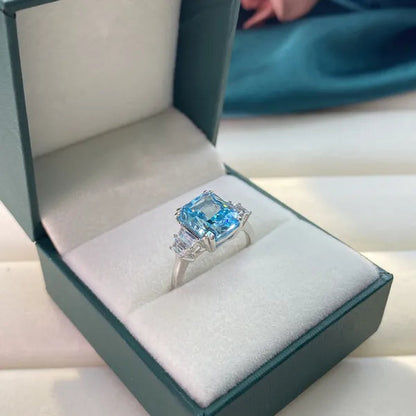 Luxury Fashion Square Blue Stone Zircon Engagement Ring Romantic Bridal Wedding Band Rings Anniversary Gift Promise Jewelry Anillo De Compromiso