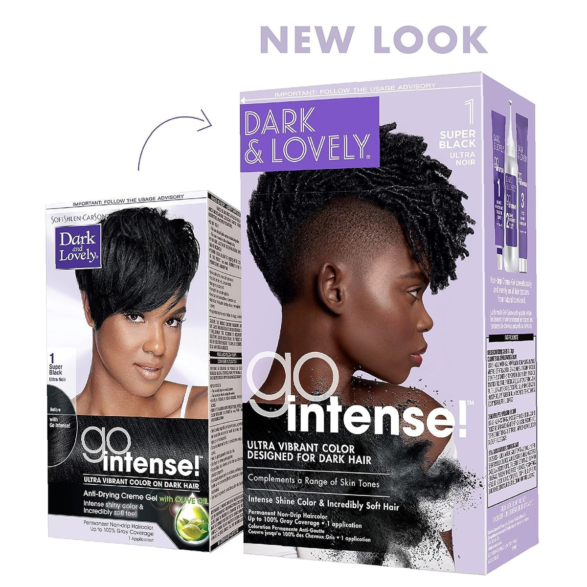 Dark and Lovely Ultra Vibrant Permanent Hair Color Go Intense Hair Dye for Dark Hair with Olive Oil for Shine and Softness, Super Black