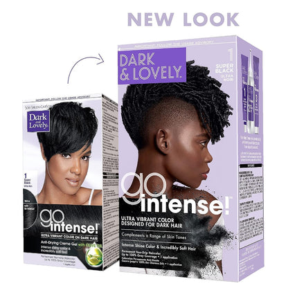 Dark and Lovely Ultra Vibrant Permanent Hair Color Go Intense Hair Dye for Dark Hair with Olive Oil for Shine and Softness, Super Black