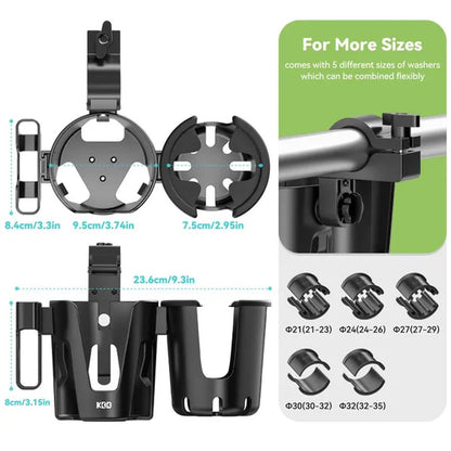 Stroller Cup Holder with Phone Holder, 3-in-1 Removable Bottle Holder, 360 Degrees Rotation Drink Holder for Wheelchair, Stroller, Bike, Walker, Scooter, Bicycle, Uppababy, Nuna, Bugaboo, Doona