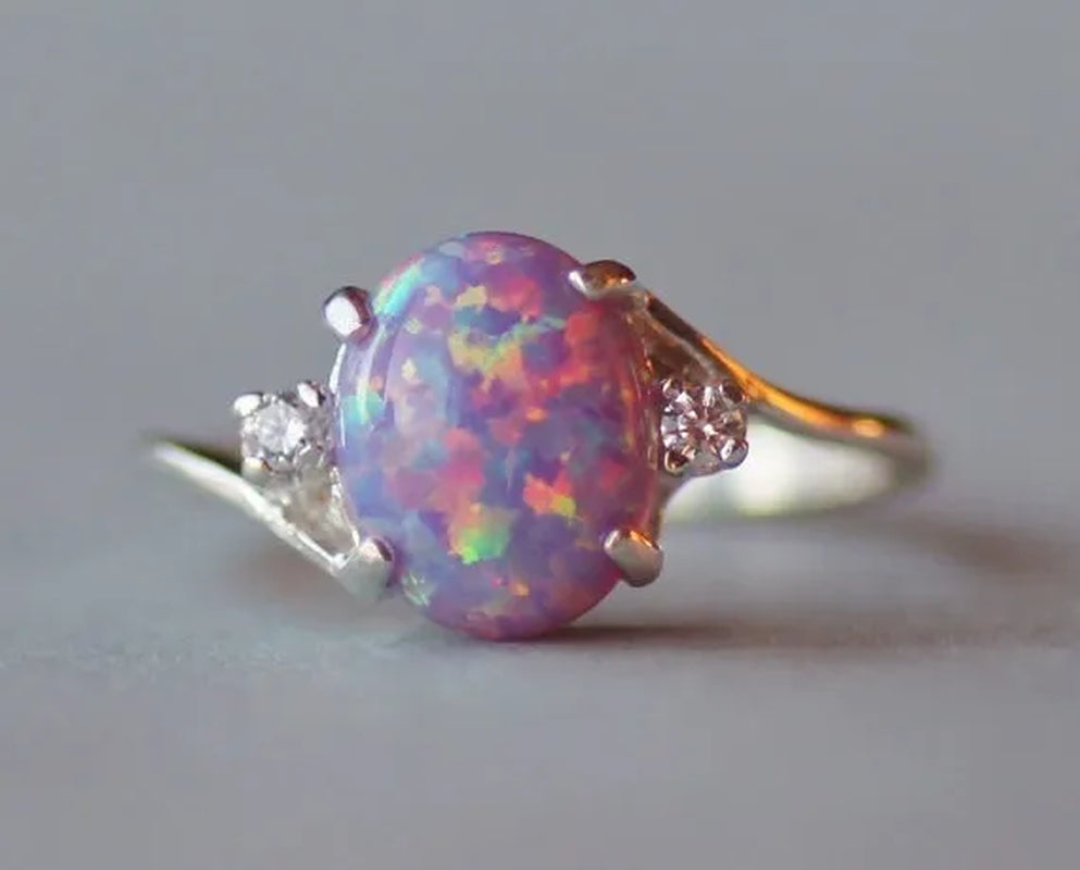 Exquisite Women wedding Jewelry Oval Cut Opal Jewelry Birthday Proposal Gift Bridal Engagement Party Band Rings Size 5 - 11