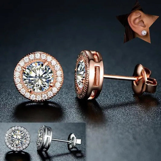 2 Ct Halo Bridal Stud Earrings Round White Cubic Zirconia Silver Plated Wedding Engagement Bridesmaid Wedding Jewelry Bridal Jewelry Halo Bridal Studs Bridesmaid Earrings Wedding Cubic Zirconia Studs Rose Gold Plated Zircon Stud Earring
