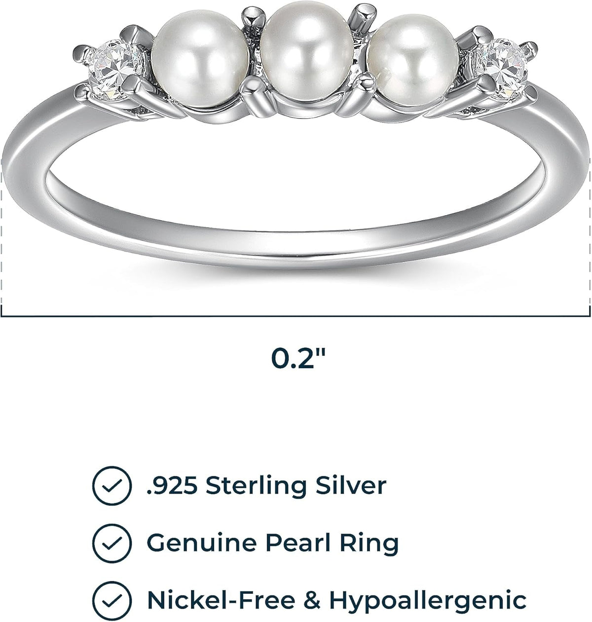 Rhodium Plated Sterling Silver Freshwater Cultured Pearl and Cubic Zirconia Ring for Women