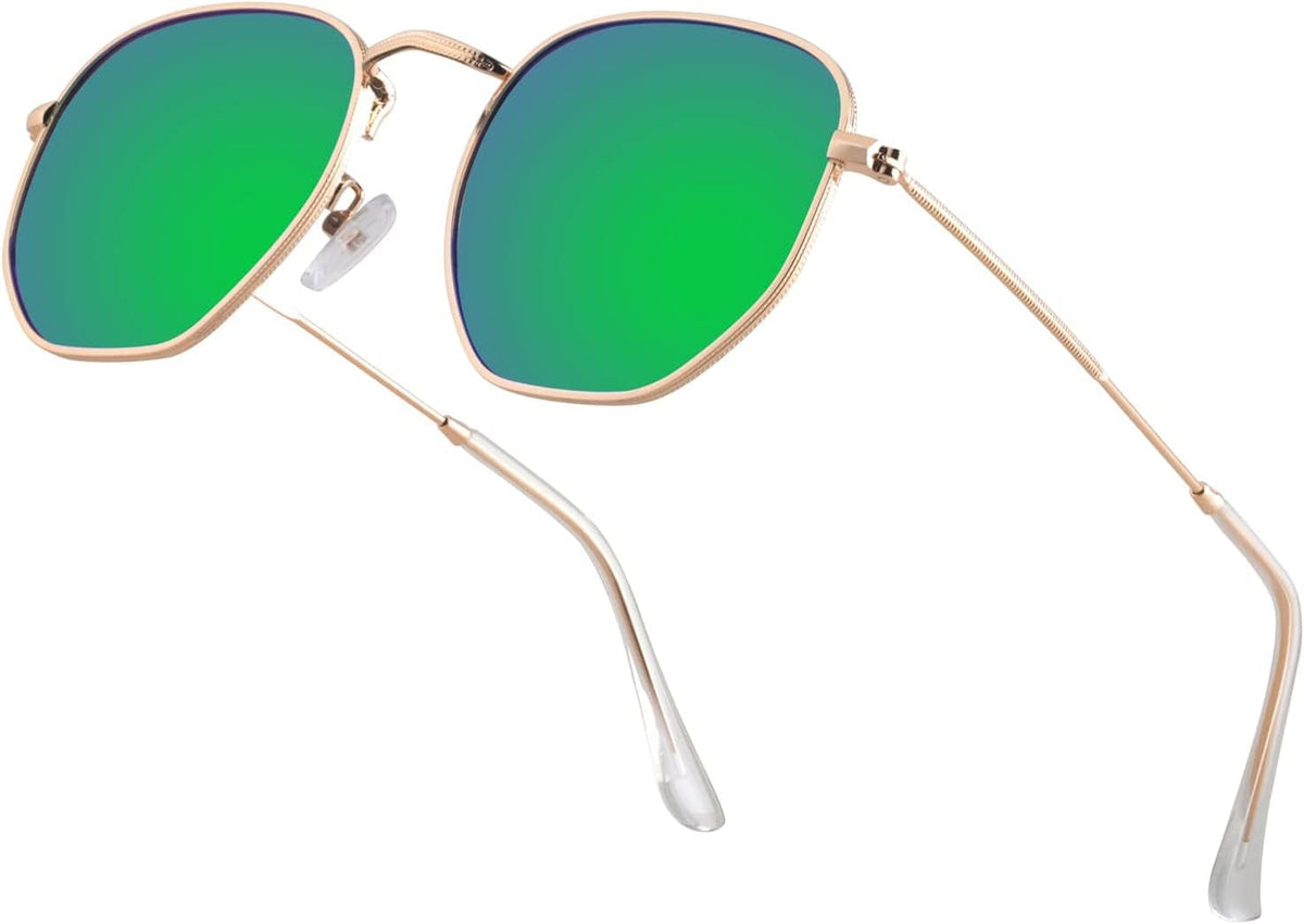 Hipster Hexagonal Polarized Sunglasses Men Women Geometric Square Small Vintage Metal Frame Retro Shade Glasses