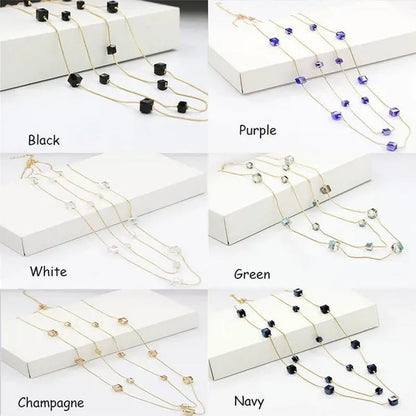 Women's Square Long Chain Sweater Necklace Fashion Double Long Tassel Necklace
