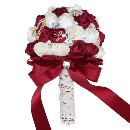 20CM Simulation Silk Rose Wedding Bouquet Diamond Pearl Brooch Bridal Bouquets Romantic Bridesmaid Holding Flowers
